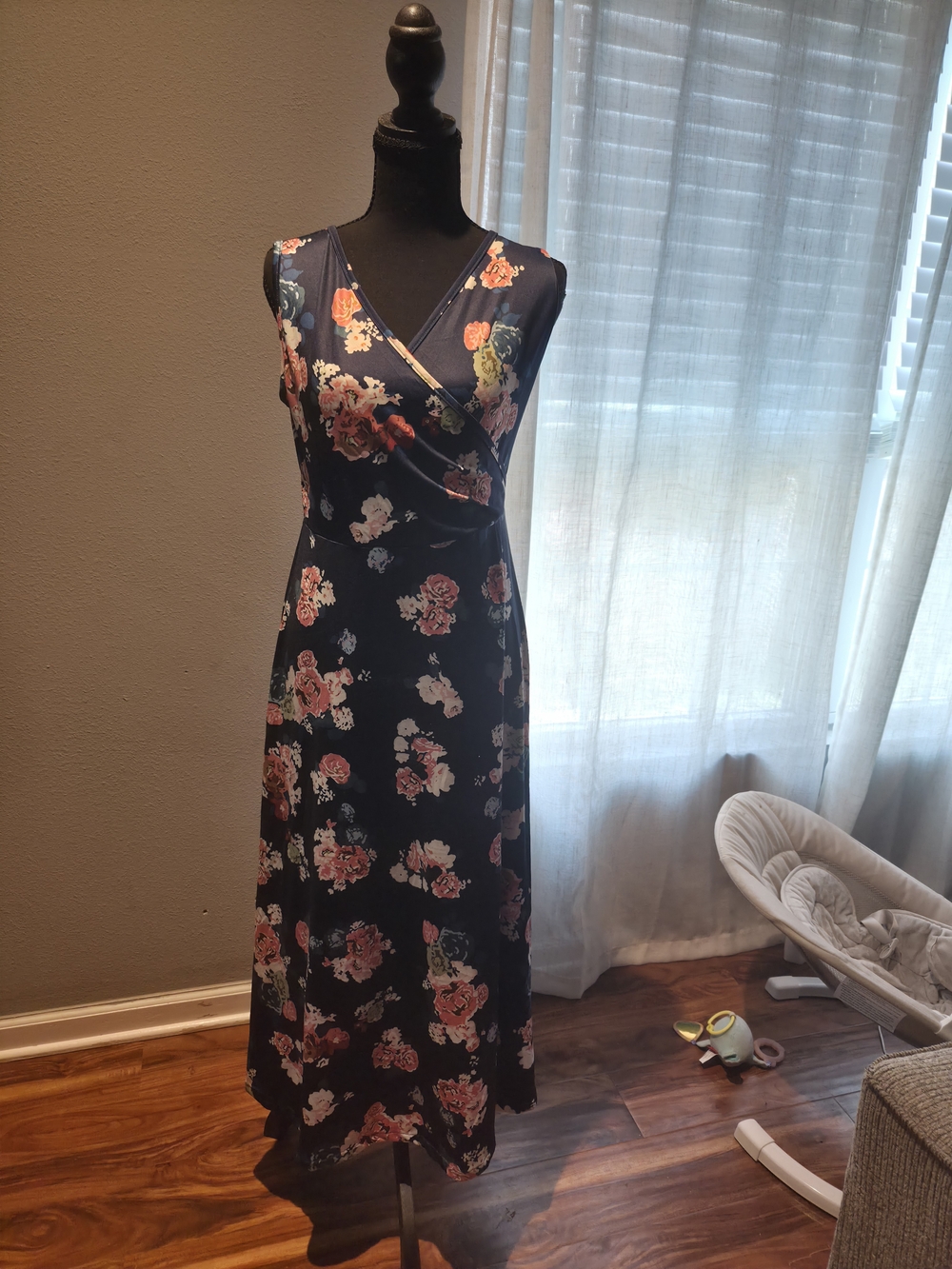 Navy Floral Wrap Maxi Dress - Sleeveless V-Neck